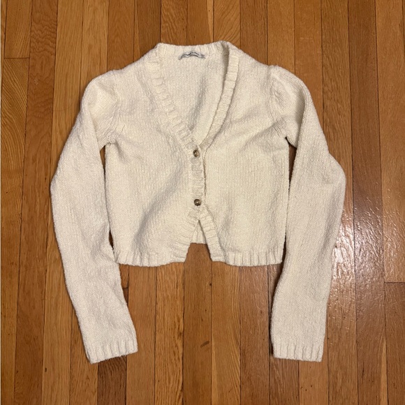 Abercrombie Textural Cardigan Boucle Cream V Neck - Picture 2 of 6